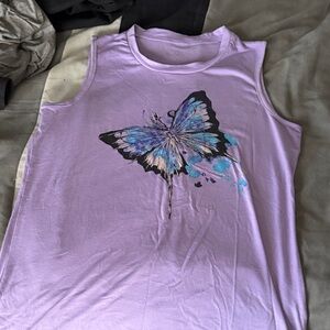 Lavender Butterfly Graphic Muscle Tank